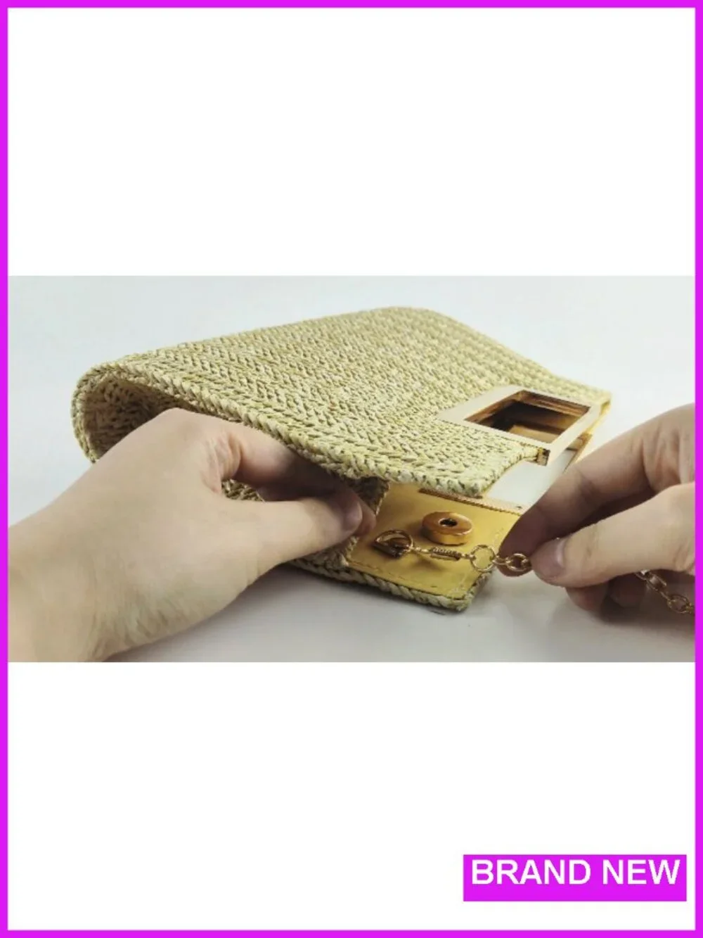 Straw Raffia Clutch Purse with Crossbody Strap, Summer Beach Shoulder Bag